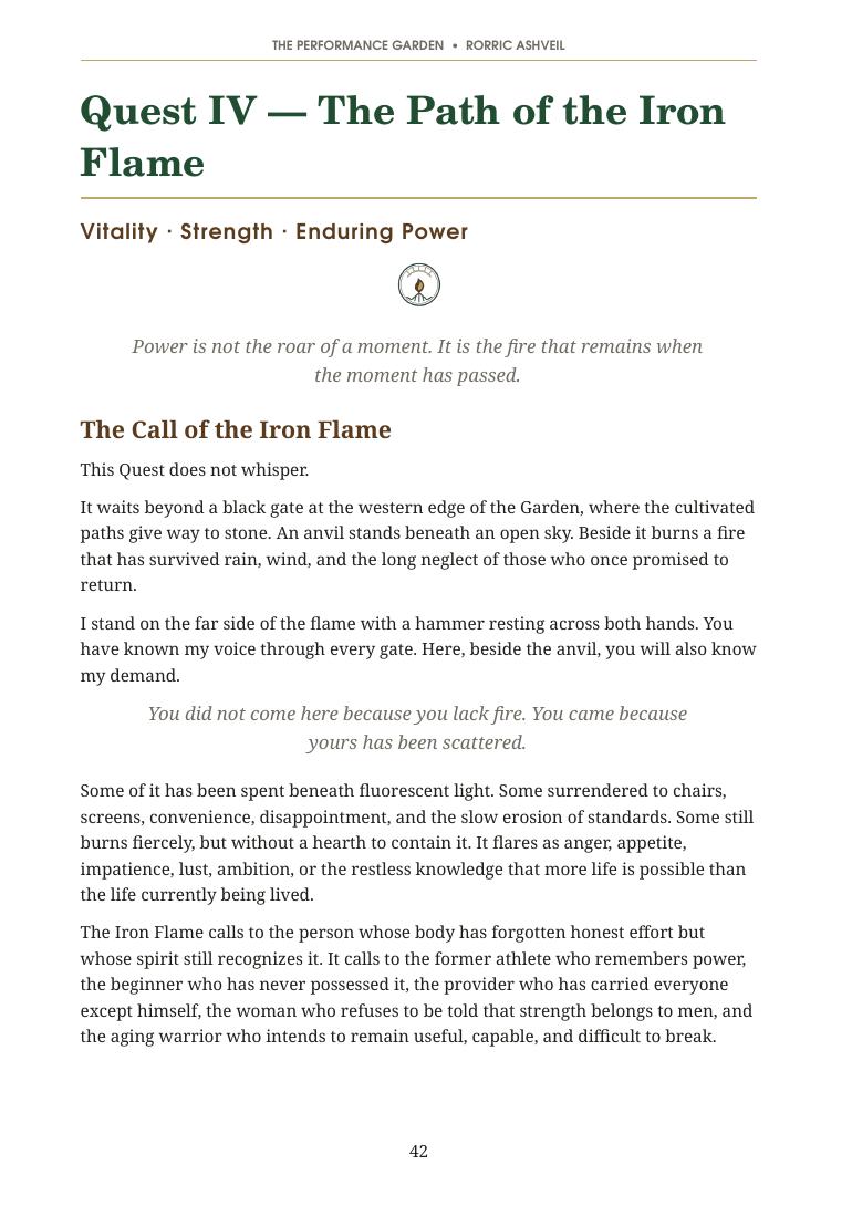 Sample Codex page opening Quest IV, the Path of the Iron Flame